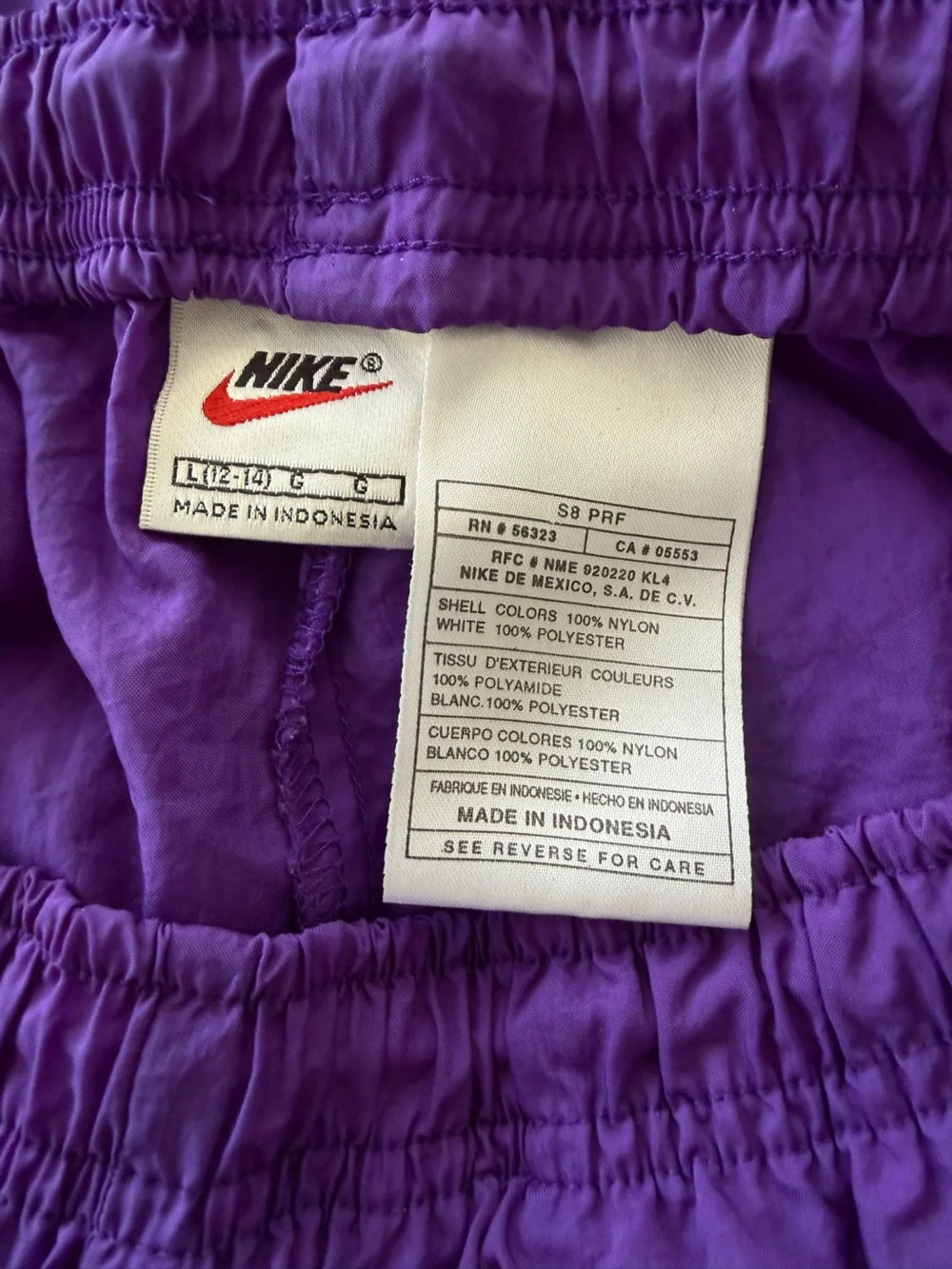 Vintage Nike Y2K Youth Nylon Track Pants Purple White Zip Ankle Spell Out L YTH